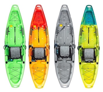 Jackson Kayak's Bite is available in four colors. From left to right, Lime-Stone, Fireball, Granite and Macaw. 