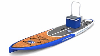 The California Board Company's 11 ft. paddleboard comes with a rod and gear rack. 