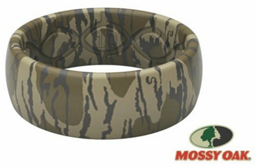 Groove Life rings are available in a wide variety of color options. Shown here is one in original Mossy Oak Bottomland camo.