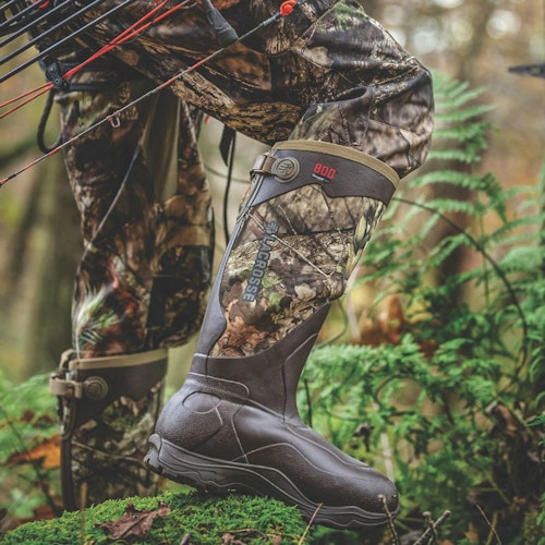 Traveling hunters often wear knee-high rubber boots to help access hard-to-reach areas.