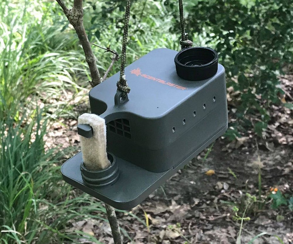 When placed along a deer trail or near a scrape, the ScentBlaster can fool a mature buck into thinking a doe-in-heat is nearby.