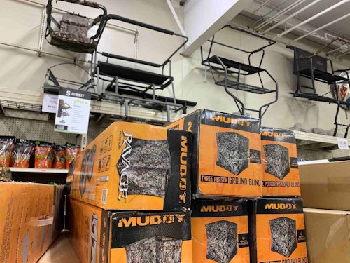Treestands and ground blinds sell best at key times of the year. Outside of those times, you might put them in storage and display something else in their place. (Photo courtesy of Archery Country, Waite Park, Minnesota)