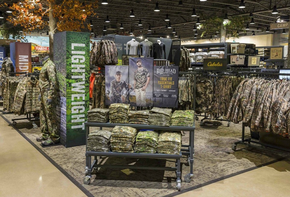 Well-organized camo clothing displays are inviting to customers.